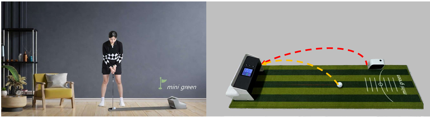 mini green Digital Putting 연습기와 골프 공 감지 센서 및 방향 감지 센서